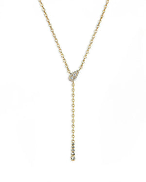 14K Solid Gold Diamond Lariat Necklace | Lariat Diamond Necklace | Dainty Diamond Necklace