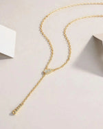 18K Solid Gold Diamond Lariat Necklace | Lariat Diamond Necklace | Dainty Diamond Necklace - Close Up | Riyanika Jewels