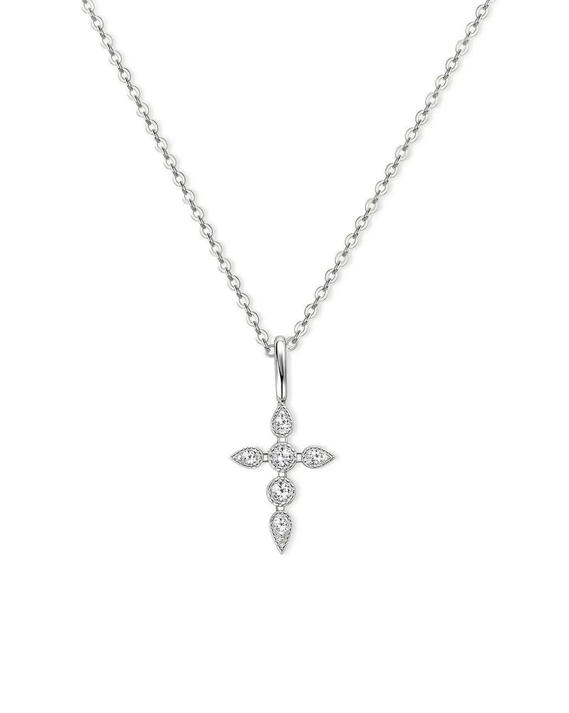 18K Solid Gold Natural Diamond Cross Pendant Necklace
