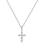 14K Solid Gold Natural Diamond Cross Pendant Necklace