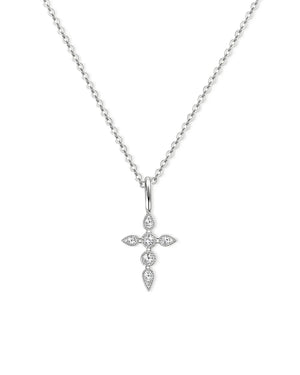 14K Solid Gold Natural Diamond Cross Pendant Necklace
