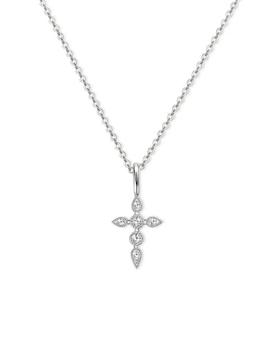 14K Solid Gold Natural Diamond Cross Pendant Necklace
