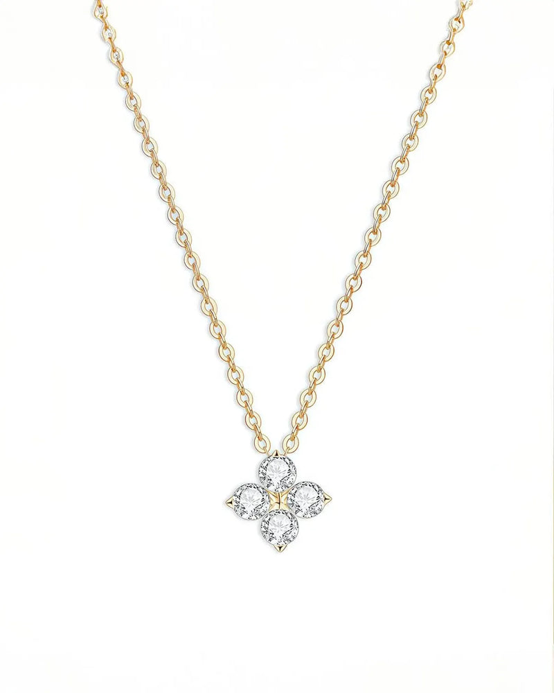 18K Solid Gold Lab Grown Diamond Clover Necklace | Dainty Diamond Necklace - Side View