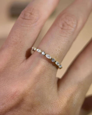 18K Solid Gold 0.3CT Marquise Natural Diamond Band | 18K Gold Promise Ring | Dainty Wedding or Anniversary | Riyanika Jewels