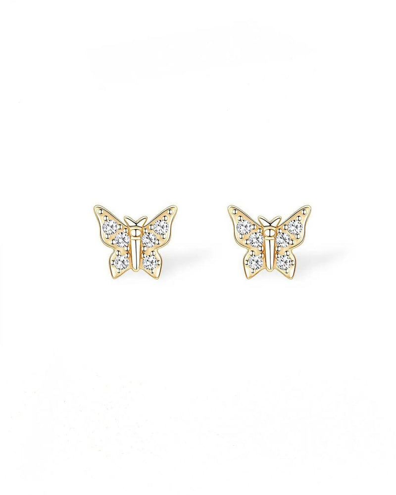 18K Solid Gold Lab Grown Diamond Butterfly Stud Earrings - Alternate Angle | Riyanika Jewels