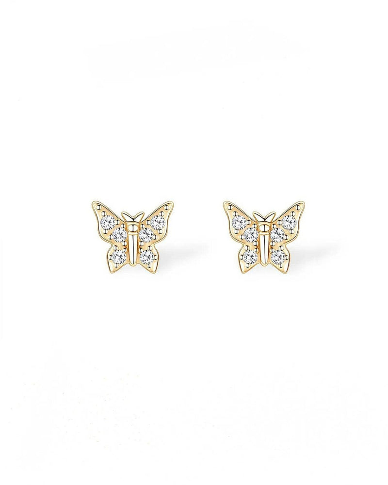 14K Solid Gold Natural Diamond Butterfly Stud Earrings