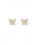 18K Solid Gold Natural Diamond Butterfly Stud Earrings - Alternate Angle | Riyanika Jewels