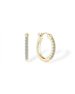 18K Solid Gold 0.4ctw Lab Grown Diamond Huggies | 19mm 18K Solid Gold Diamond Hoops - Alternate Angle | Riyanika Jewels