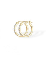 18K Solid Gold 0.4ctw Lab Grown Diamond Huggies | 19mm 18K Solid Gold Diamond Hoops - Close Up