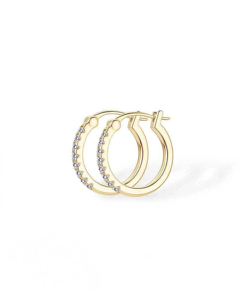18K Solid Gold 0.4ctw Natural Diamond Huggies | 19mm 18K Solid Gold Diamond Hoops - Close Up