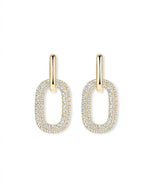 18K Solid Gold Double Oval Lab Grown Diamond Dangle Drop Earrings | 18K Solid Gold Diamond Drop - Close Up | Riyanika Jewels