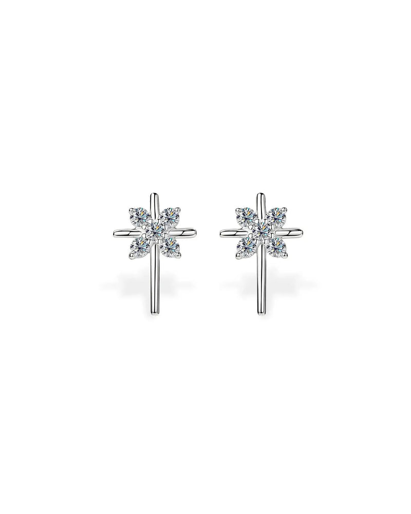 14K Solid Gold Lab Grown Diamond Cross Stud Earrings