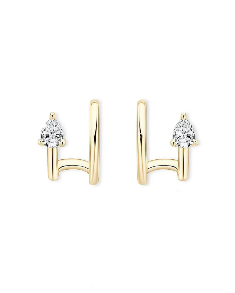 18K Solid Gold Pear Cut 0.3ctw Natural Diamond Ear Cuff - Detail | Riyanika Jewels