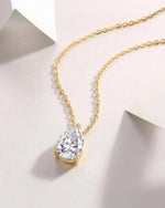14K 3ct Natural Diamond Pear Cut Solitaire Pendant Necklace