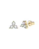 18K Solid Gold Three Stone Natural Diamond Studs | Triple Natural Diamond Stud Earrings - Close Up