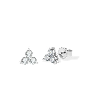 18K Solid Gold Three Stone Natural Diamond Studs