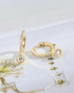 14K Natural Diamond Pave Hoop Earrings