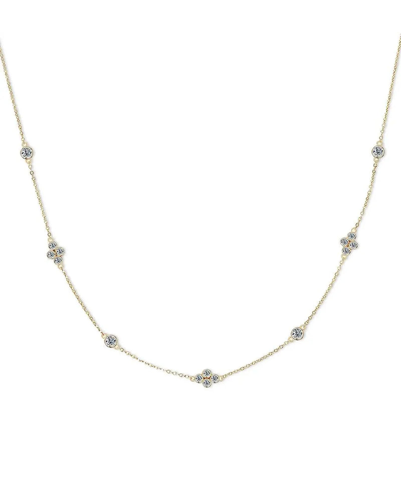 14K Solid Gold Lab Grown Diamond Minimalist Layered Station Chain Necklace