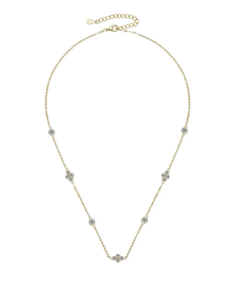 14K Solid Gold Natural Diamond Minimalist Layered Station Chain Necklace