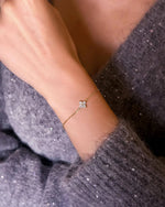 18K Solid Gold Single Flower 0.4ct Lab Grown Diamond Bracelet | Four Leaf Clover Diamond Bracelet - Detail | Riyanika Jewels