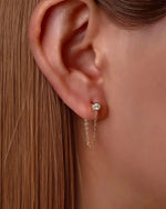 14K Solid Gold Lab Grown Diamond Chain Drop Stud Earrings