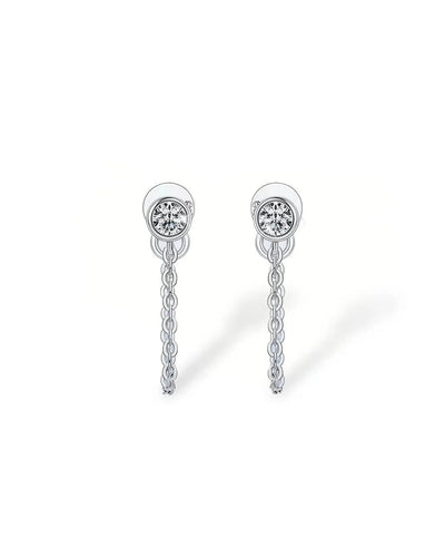 14K Solid Gold Lab Grown Diamond Chain Drop Stud Earrings