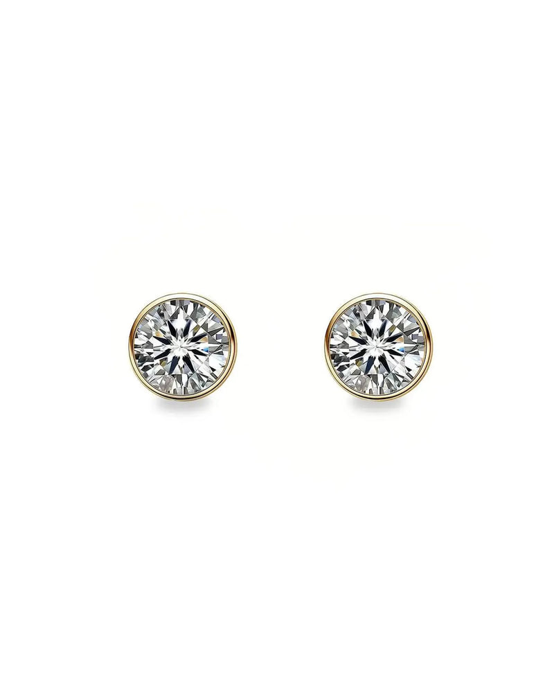 14K Natural Diamond Bezel Stud Earrings