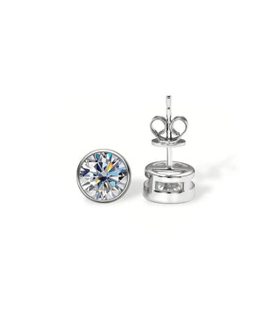 18K Solid Gold Bezel Set Natural Diamond Stud Earrings