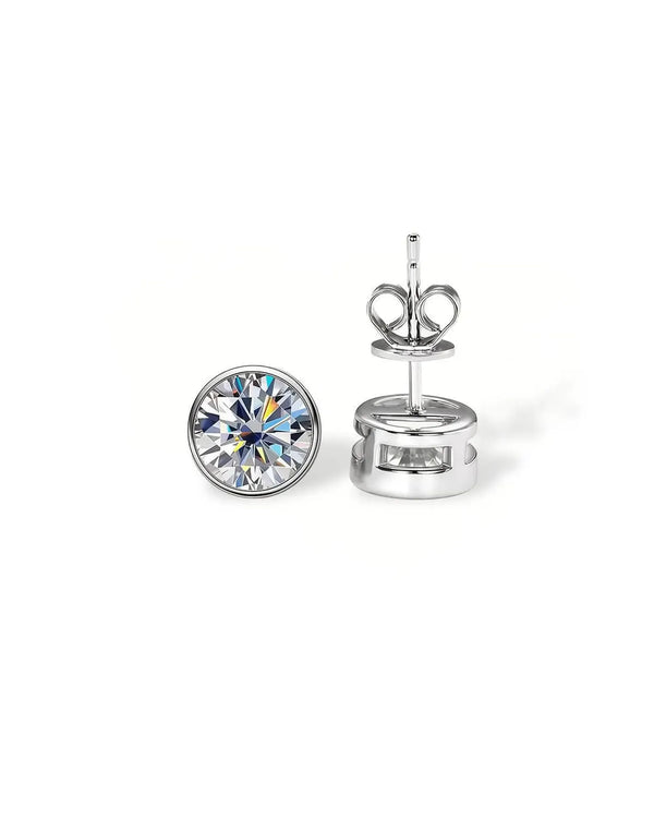 18K Solid Gold Bezel Set Natural Diamond Stud Earrings
