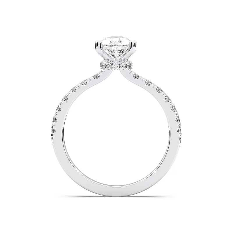 18K Solid Gold 1 CT Pear Cut Halo Natural Diamond Solitaire Engagement Ring - Close Up