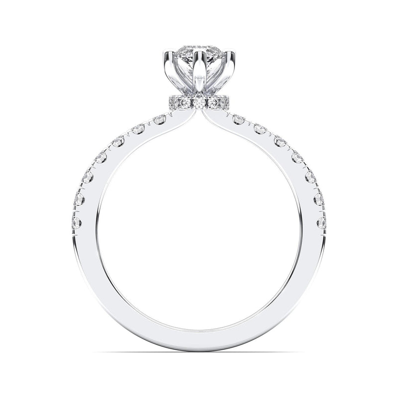18K Solid Gold 1ct Marquise Cut Halo Natural Diamond Solitaire Engagement Ring | Half Eternity - Close Up | Riyanika Jewels