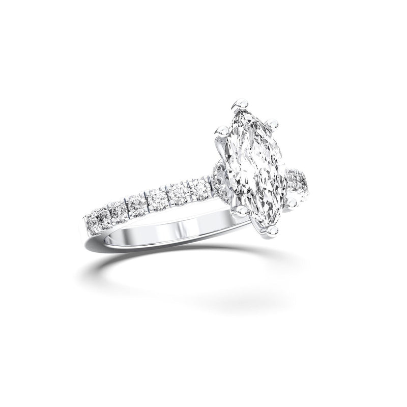 18K Solid Gold 1ct Marquise Cut Halo Natural Diamond Solitaire Engagement Ring | Half Eternity - Detail | Riyanika Jewels