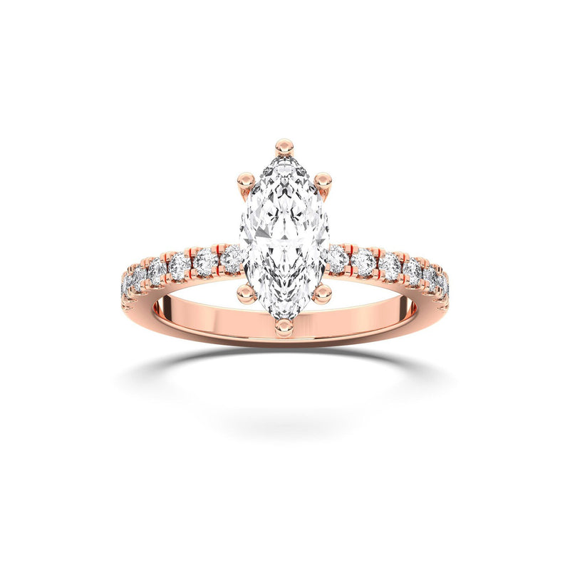 18K Solid Gold 1ct Marquise Cut Halo Natural Diamond Solitaire Engagement Ring | Half - Alternate Angle | Riyanika Jewels