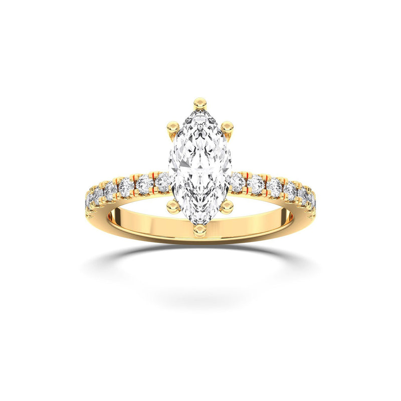 18K Solid Gold 1ct Marquise Cut Halo Natural Diamond Solitaire Engagement Ring | Half Eternity - View 6 | Riyanika Jewels
