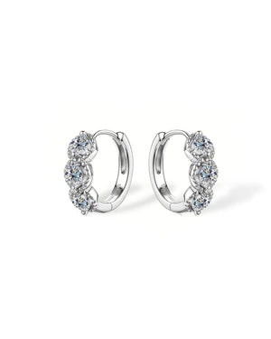 Three Stone Natural Diamond Hoop Earrings in 18K Solid Gold