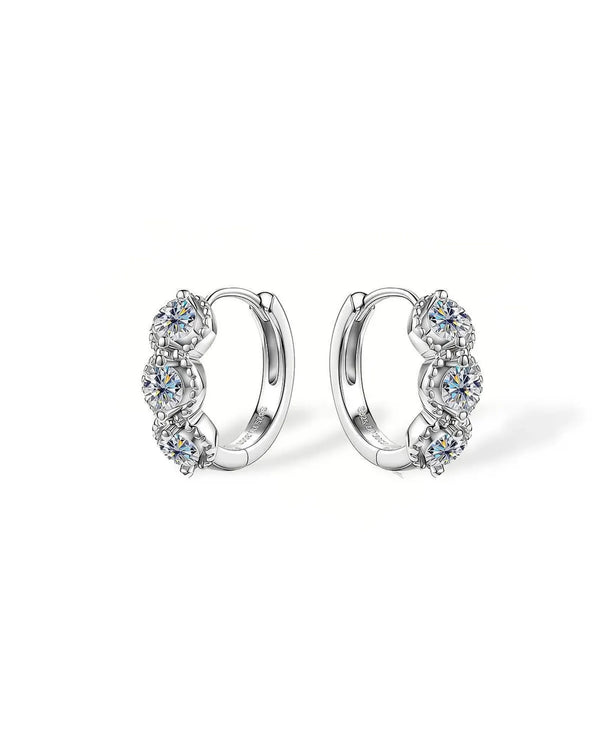 14K Natural Diamond Three Stone Hoop Earrings