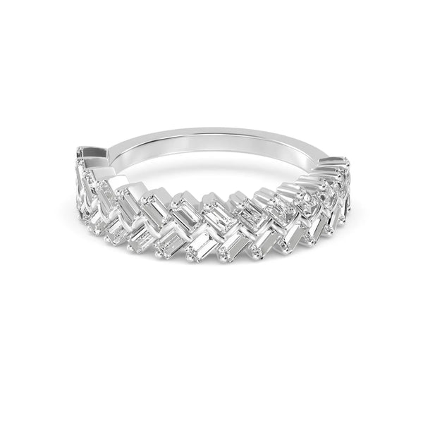 18K Solid Gold 1.00Ct Baguette Natural Diamond Chevron Wedding Band