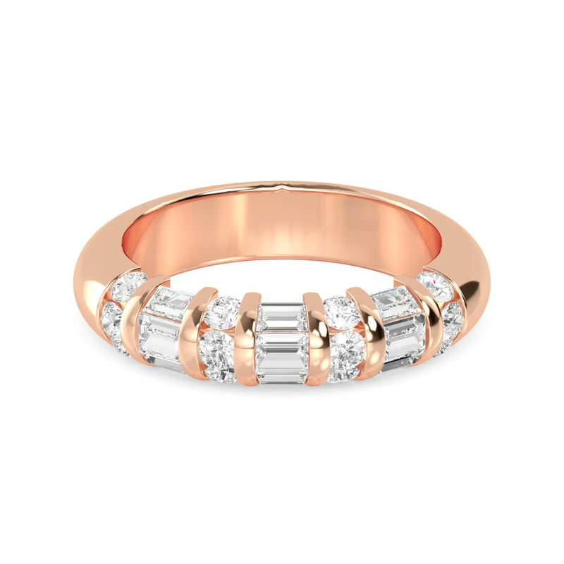 18K Solid Gold 0.86ct Channel Set Round-Baguette Lab Grown Diamond Wedding Band - Detail