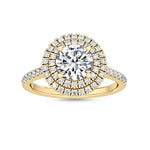 1.55 CTW Double Halo & Pavé Round Natural Diamond Engagement Ring in 18K Solid Gold - Close Up