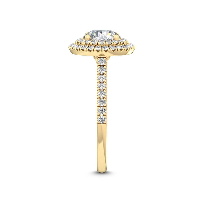1.55 CTW Double Halo & Pavé Round Lab Grown Diamond Engagement Ring in 18K Solid Gol - Detail