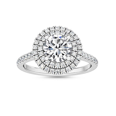 1.55 CTW Double Halo & Pavé Round Natural Diamond Engagement Ring in 18K Solid Gold