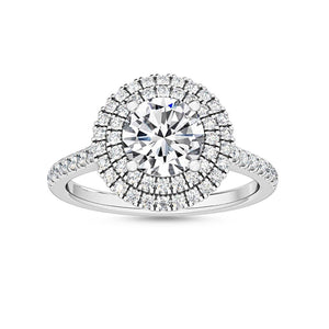 1.55 CTW Double Halo & Pavé Round Natural Diamond Engagement Ring in 18K Solid Gold