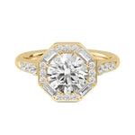 18K Solid Gold 1.96 Carat Natural Round Diamond with Baguette & Round Side Stones Engagement Ring - View 6 | Riyanika Jewels