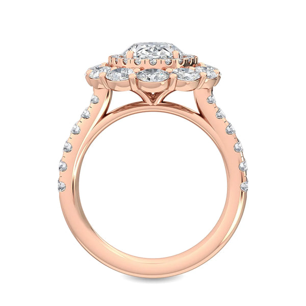18K Solid Gold 3.94 CT Oval Double Halo Natural Diamond Engagement Ring - Side View | Riyanika Jewels