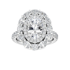 18K Solid Gold 3.94 CT Oval Double Halo Natural Diamond Engagement Ring