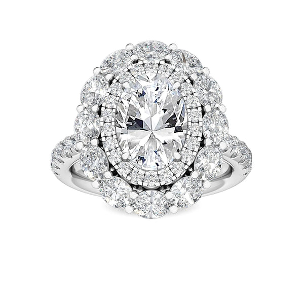 18K Solid Gold 3.94 CT Oval Double Halo Natural Diamond Engagement Ring