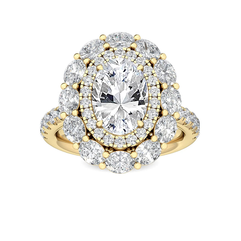 14K 4ct Natural Diamond Oval Cut Halo Engagement Ring