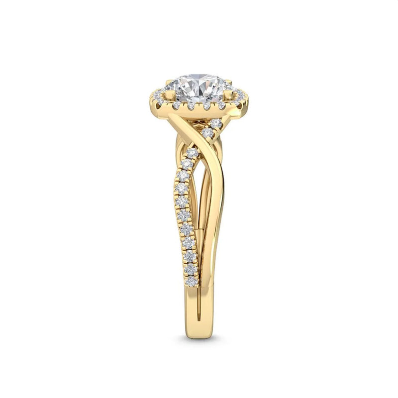 18K Solid Gold 1.13 ct Twisted Infinity Pavé Round Natural Diamond Halo Engagement Ring - Close Up