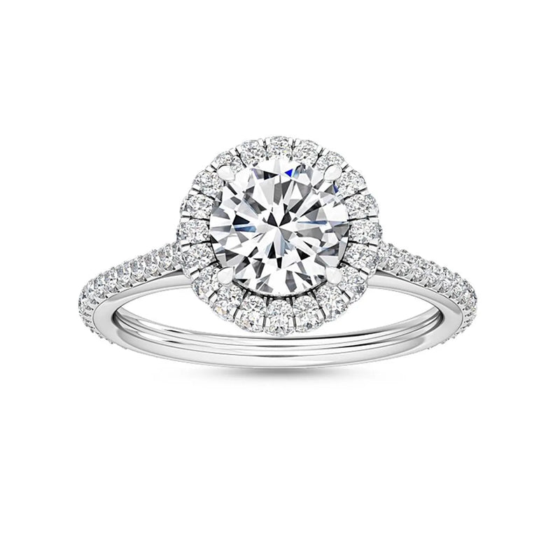 14K 1ct Natural Diamond Round Brilliant Cut Halo Engagement Ring