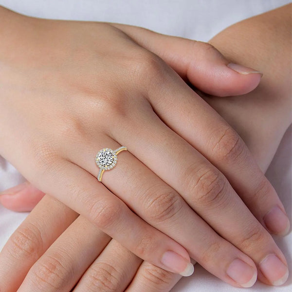 18K Solid Gold 1.11 Carat Round Brilliant Cut Halo Pave Lab Grown Diamond Engagement Ring - Side View | Riyanika Jewels